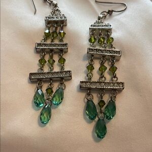 Elegant Silver and Green Dangle Earrings